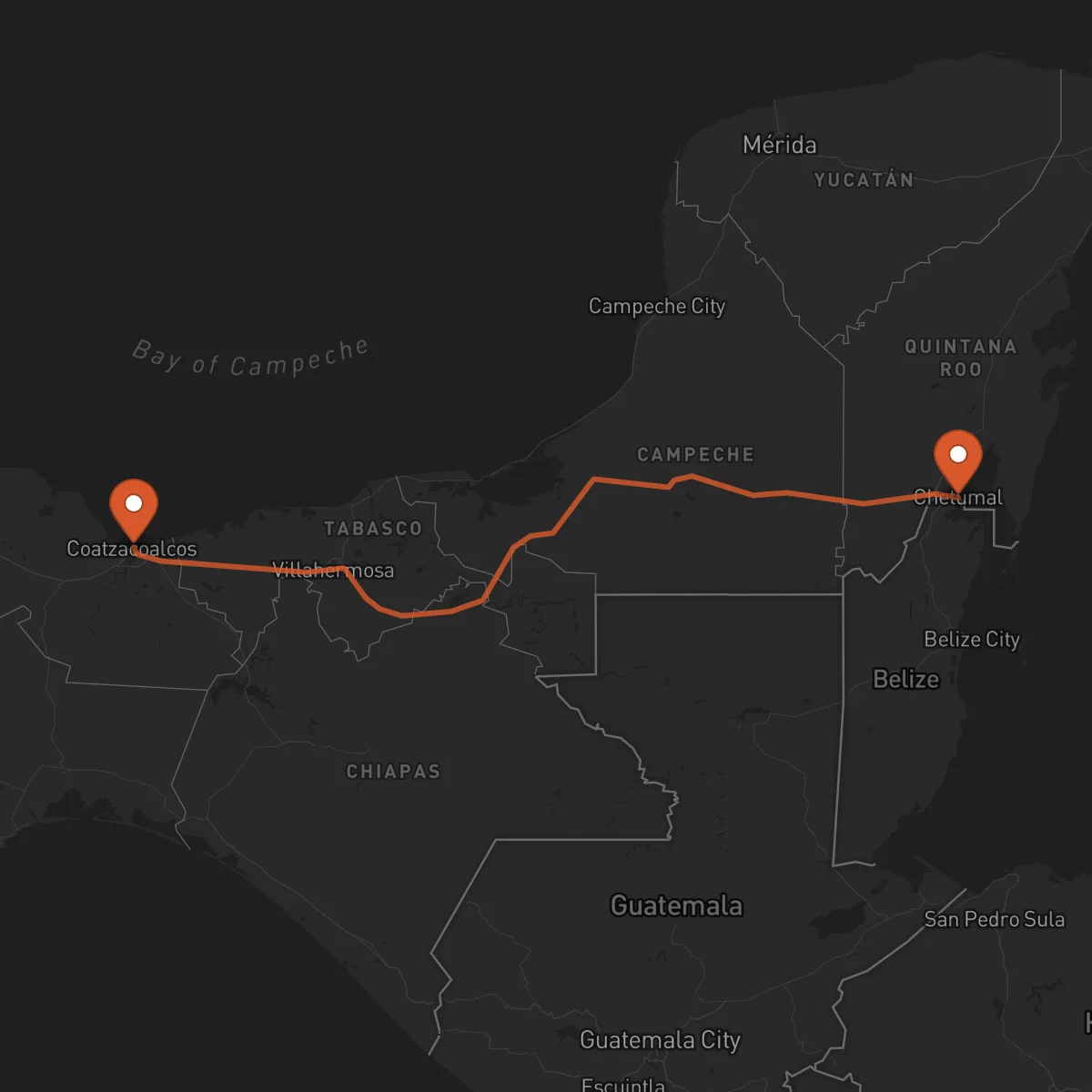 Ruta Coatzacoalcos - Chetumal