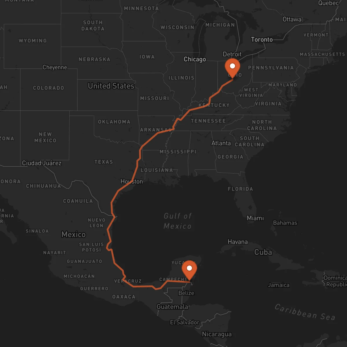 Ruta Chetumal - Columbus