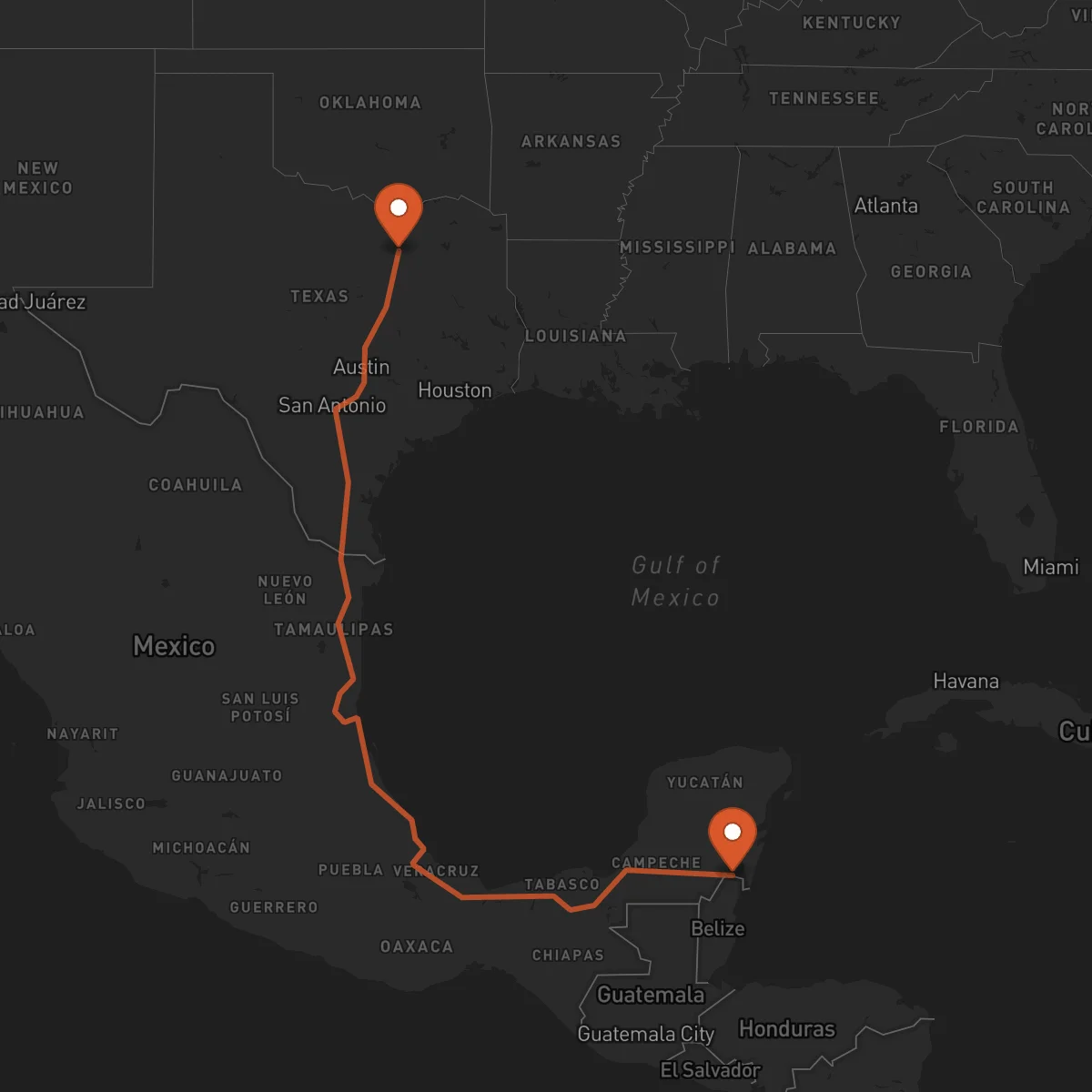 Ruta Dallas - Chetumal