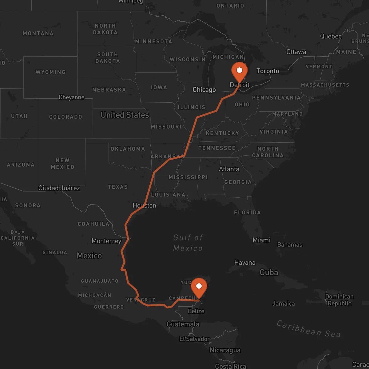 Ruta Chetumal - Detroit
