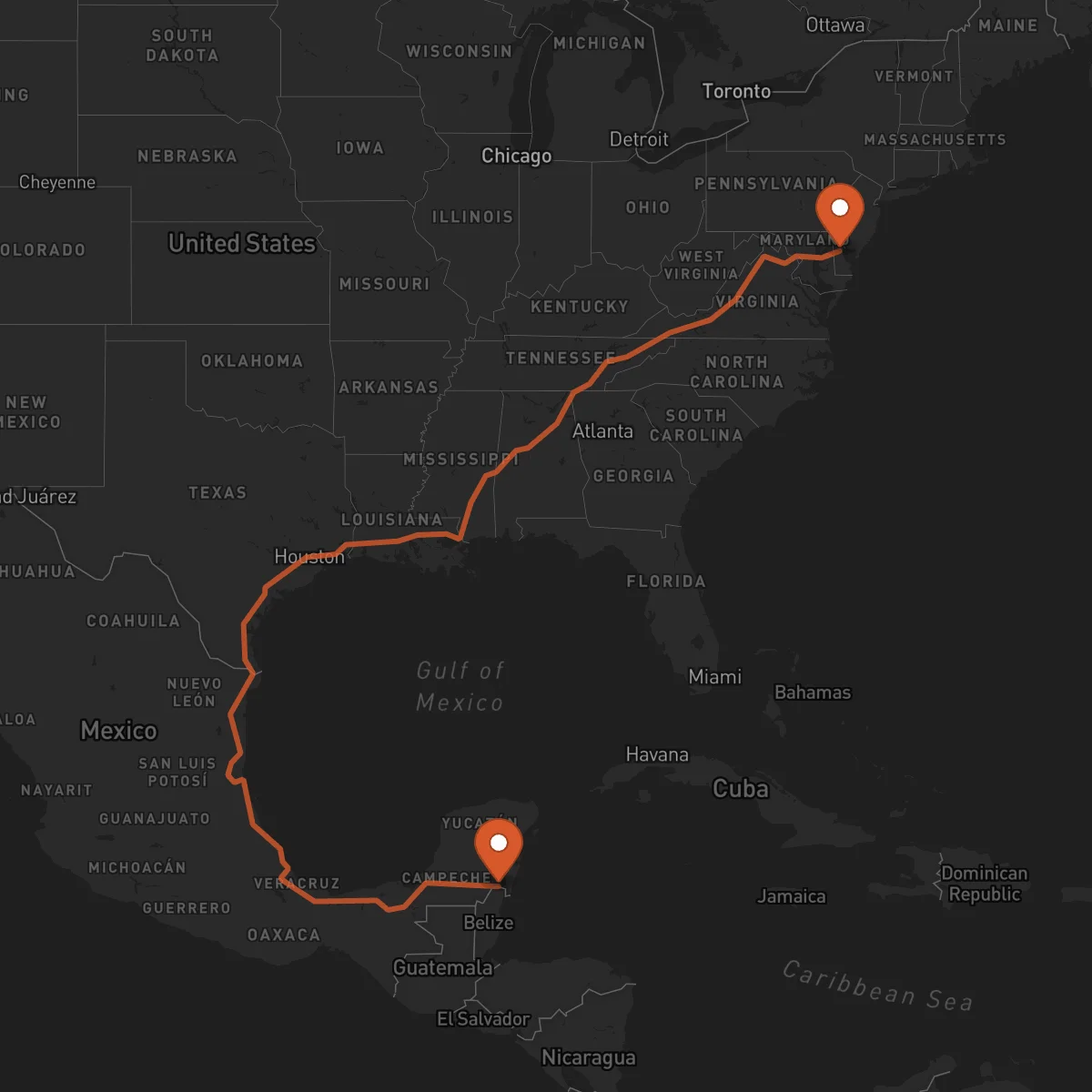 Ruta Dover - Chetumal