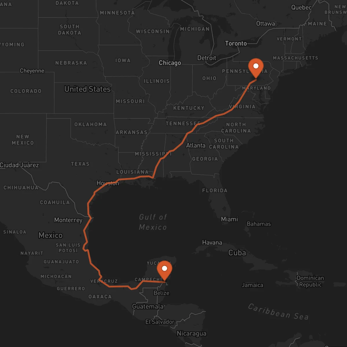 Ruta Chetumal - Harrisburg