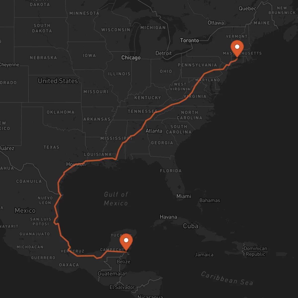 Ruta Hartford - Chetumal