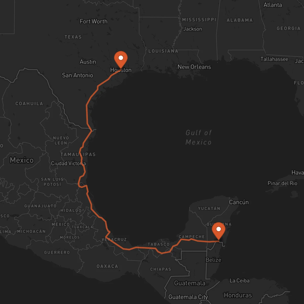 Ruta Houston - Chetumal