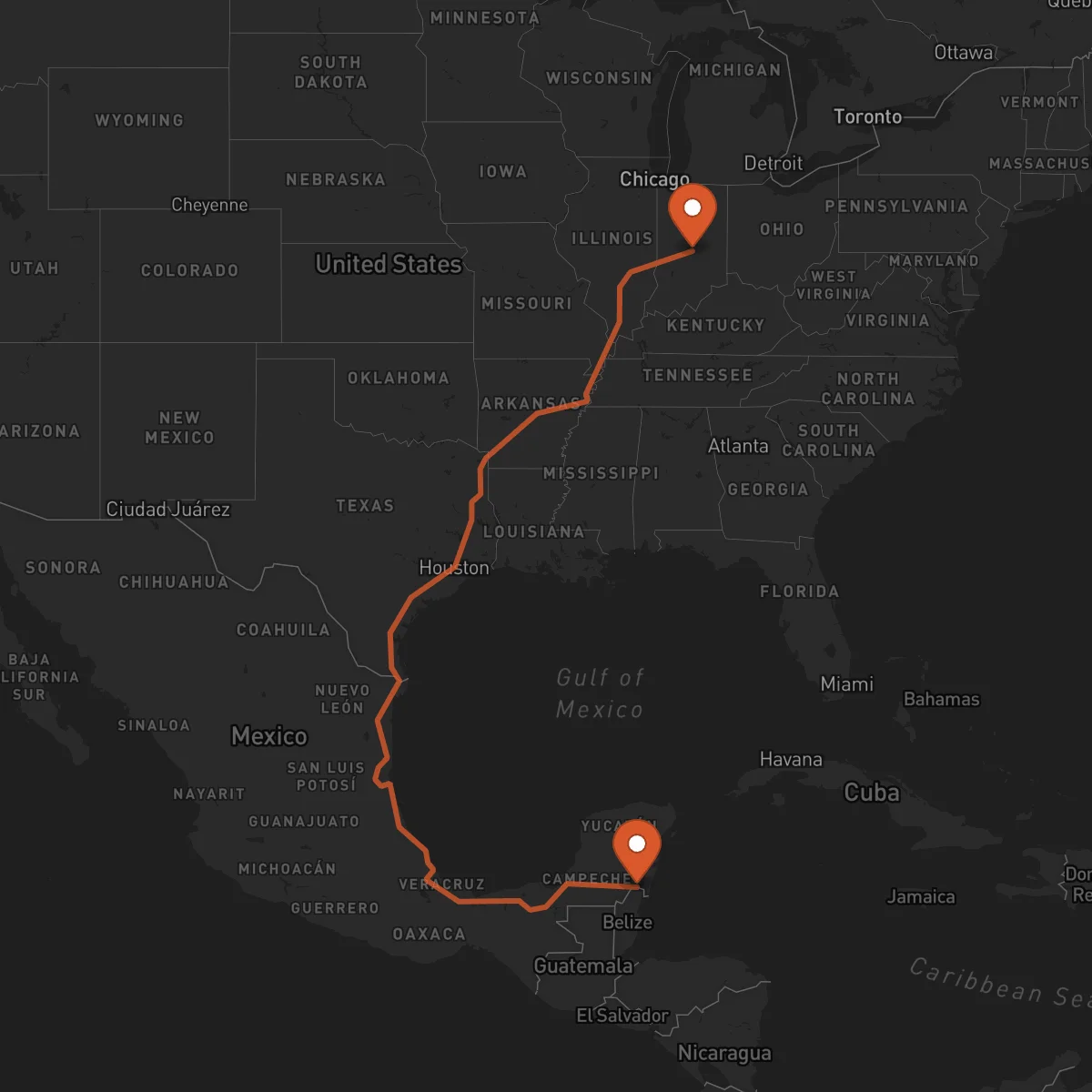 Ruta Indianápolis - Chetumal