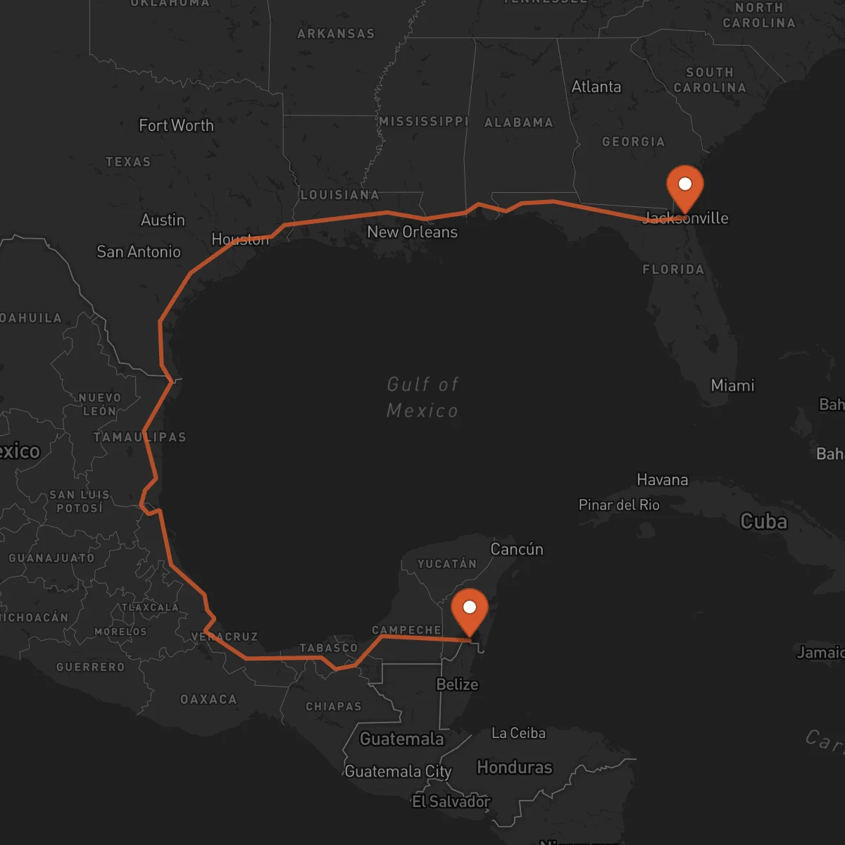 Ruta Jacksonville - Chetumal