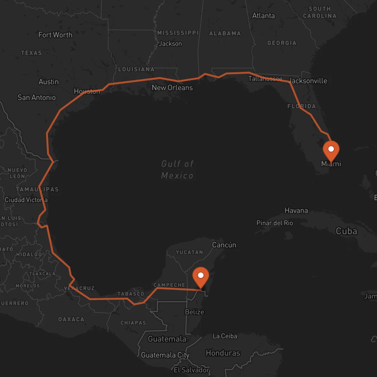 Ruta Miami - Chetumal