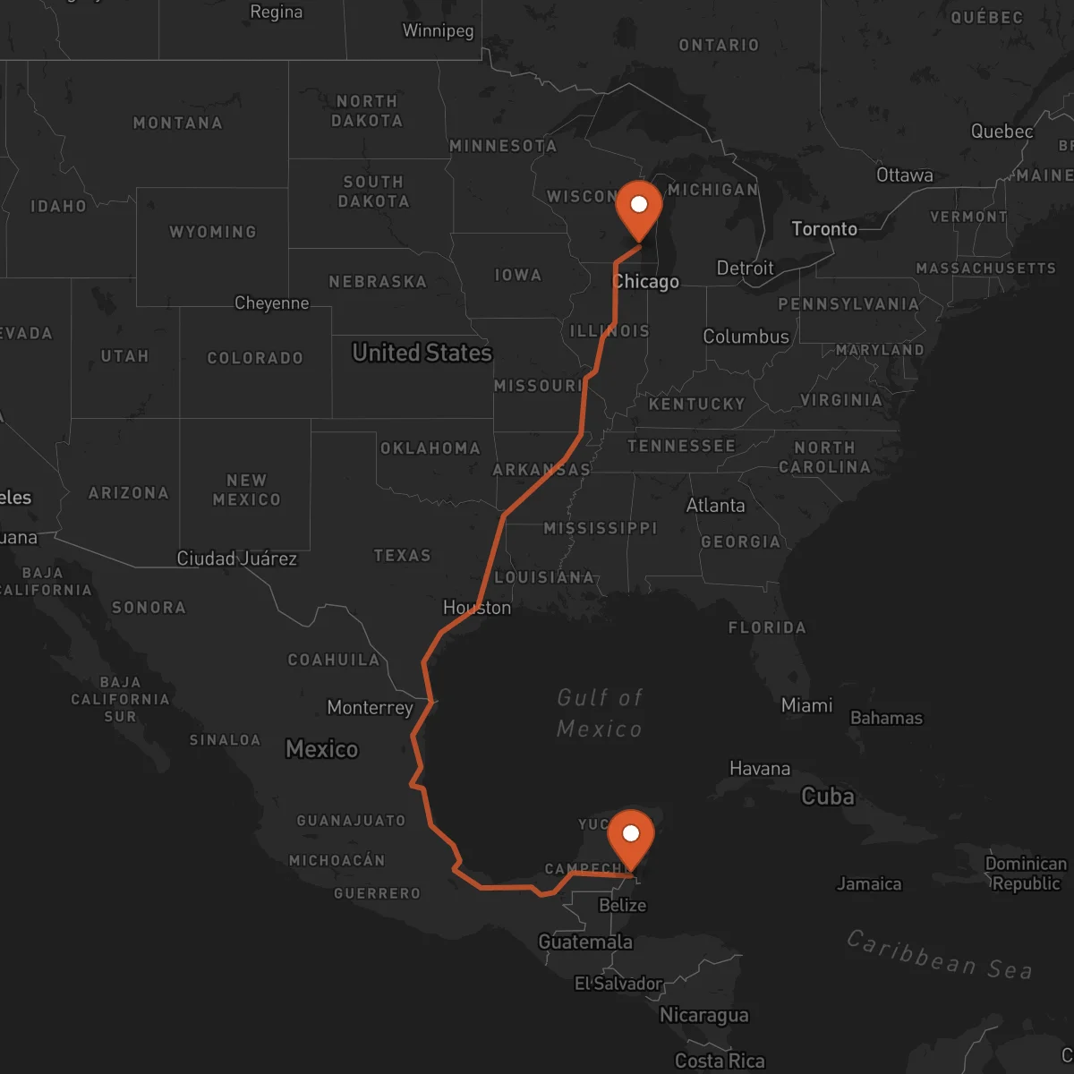 Ruta Milwaukee - Chetumal