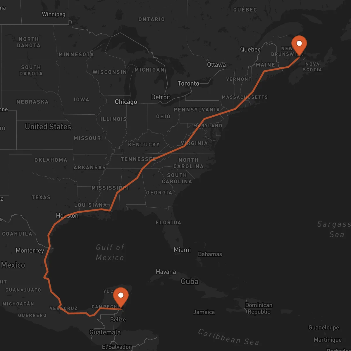 Ruta Moncton - Chetumal