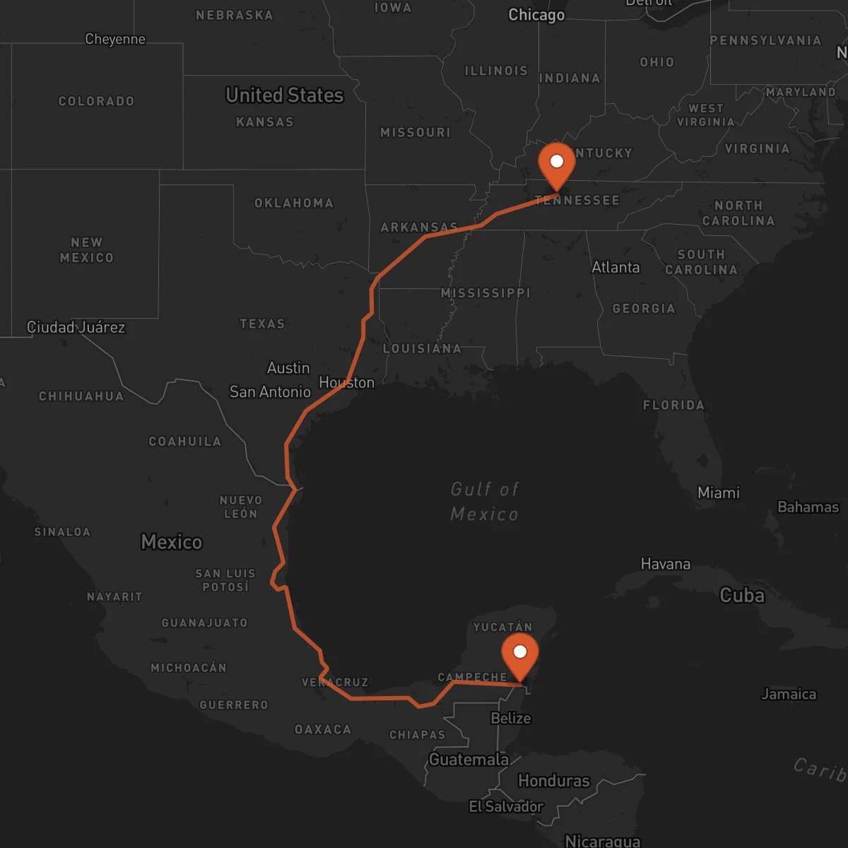 Ruta Nashville - Chetumal
