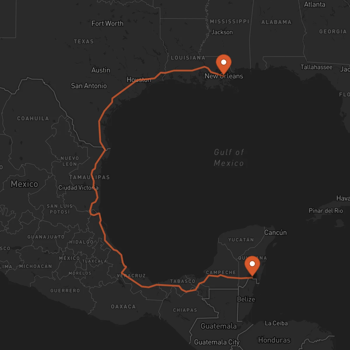 Ruta New Orleans - Chetumal