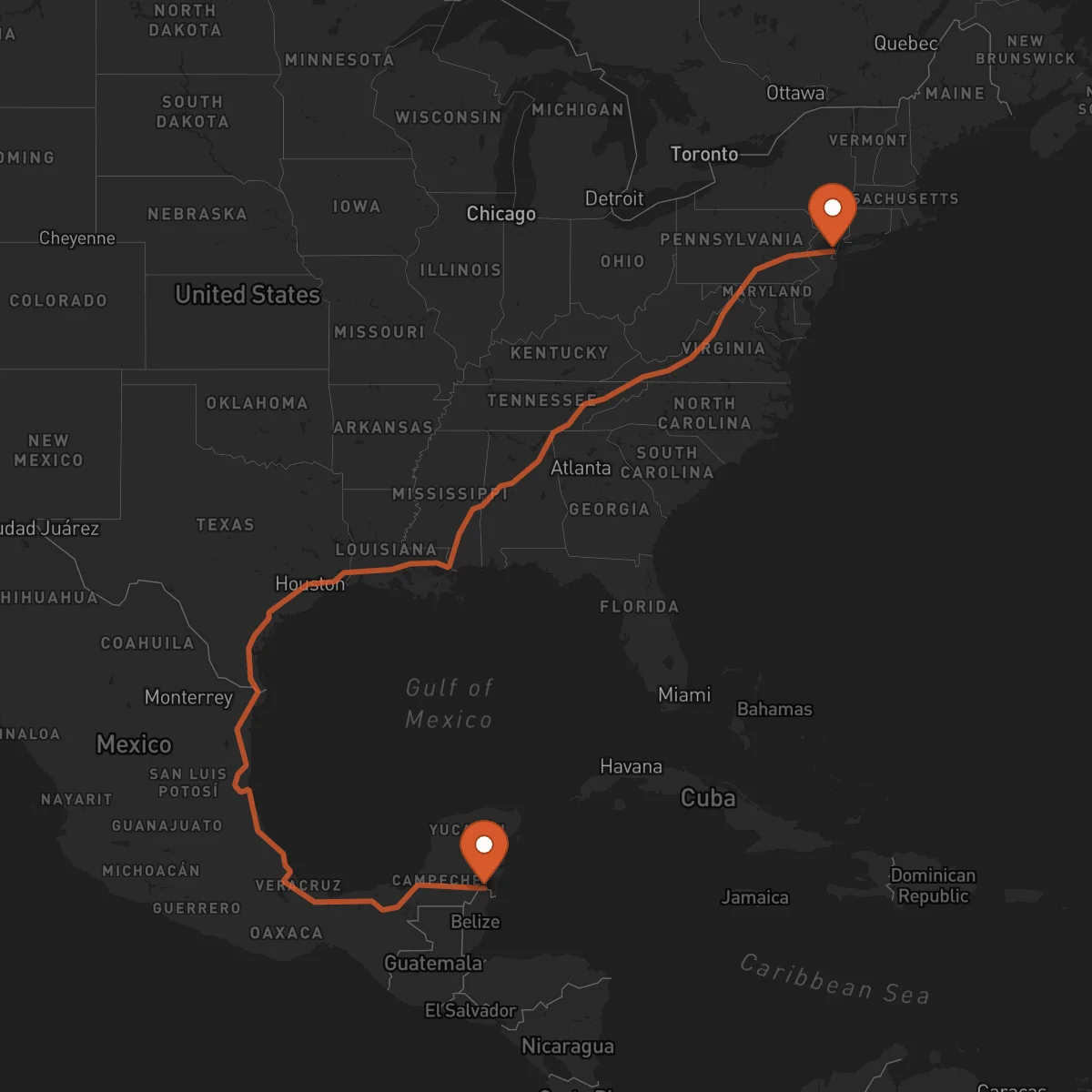 Ruta Chetumal - Newark