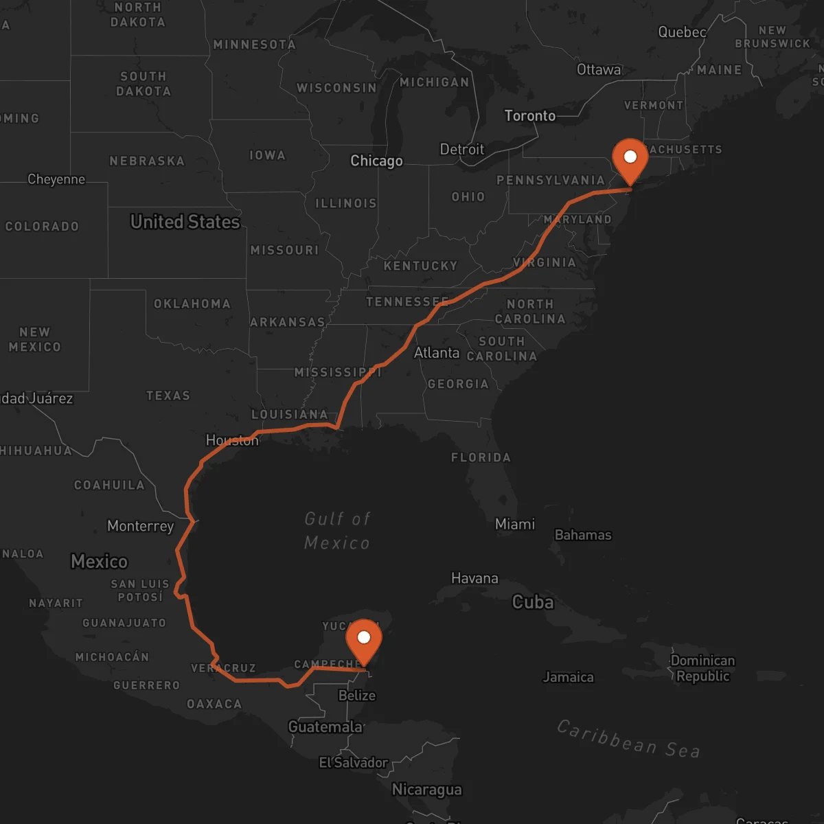 Ruta Chetumal - Nueva York