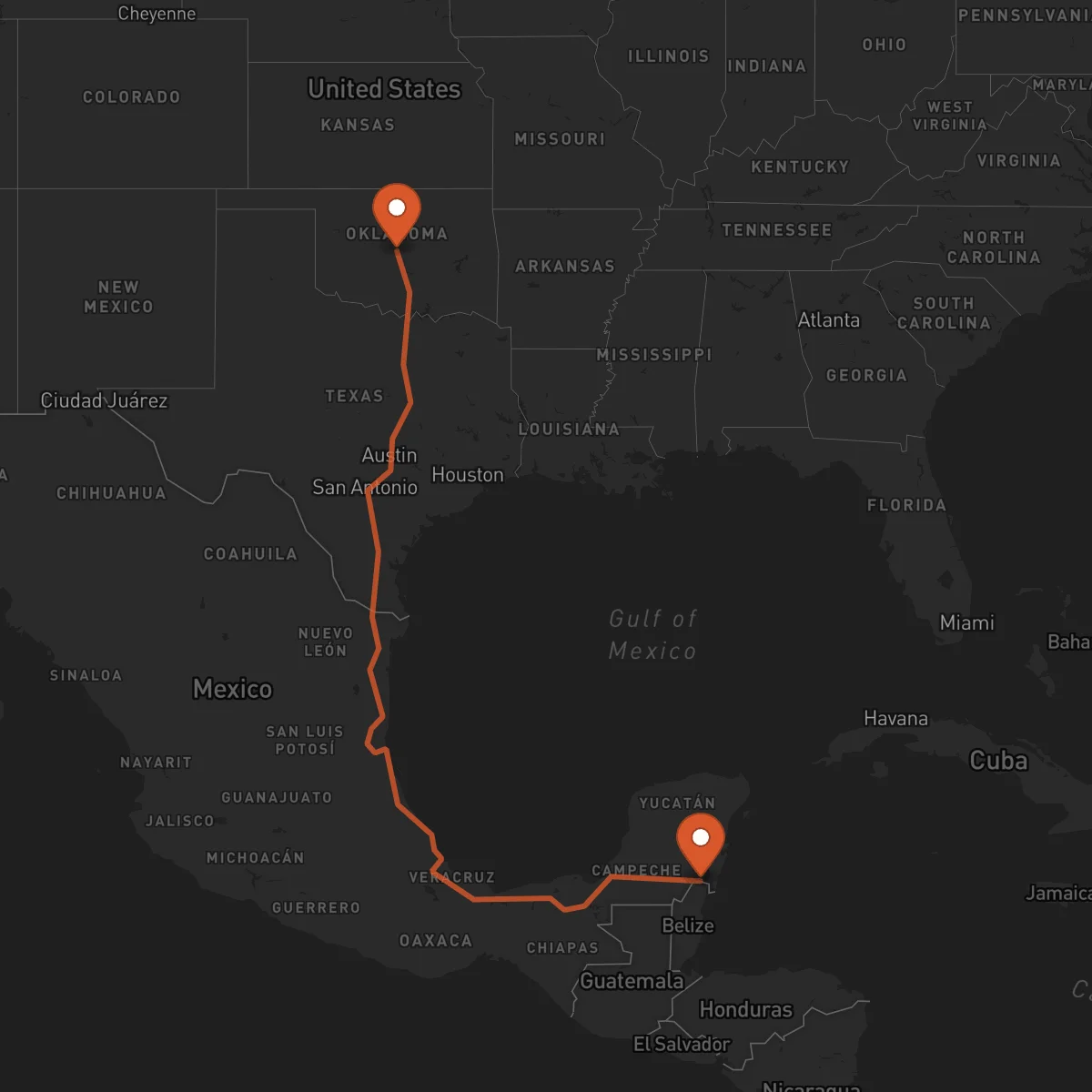 Ruta Chetumal - Oklahoma City