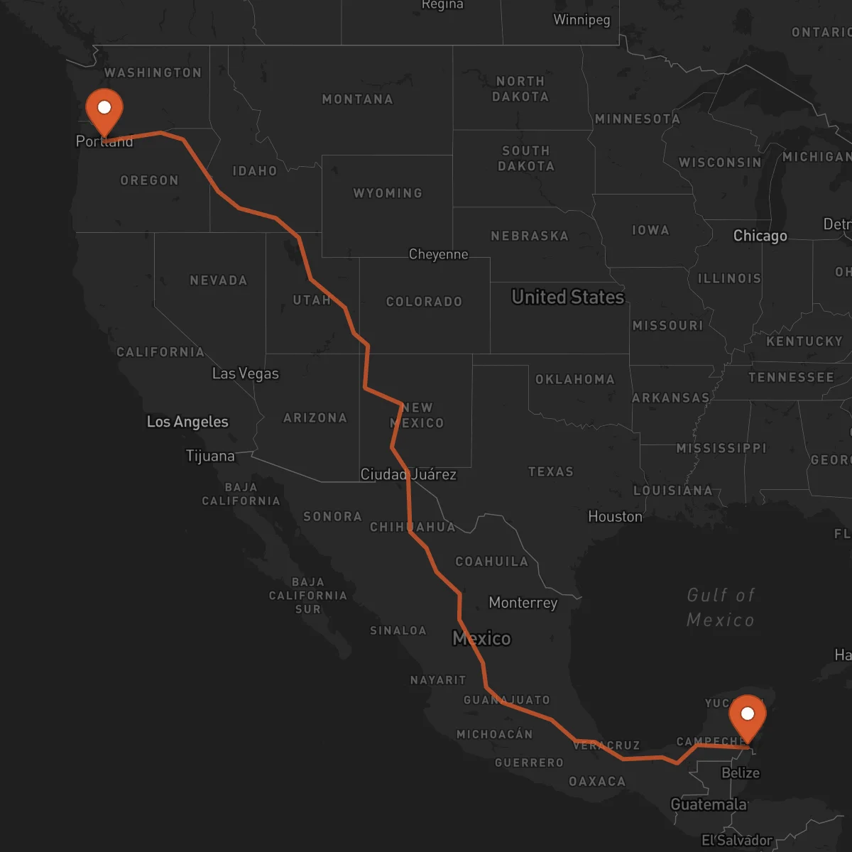 Ruta Chetumal - Portland