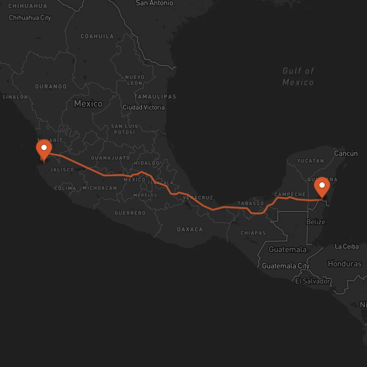 Ruta Chetumal - Puerto Vallarta