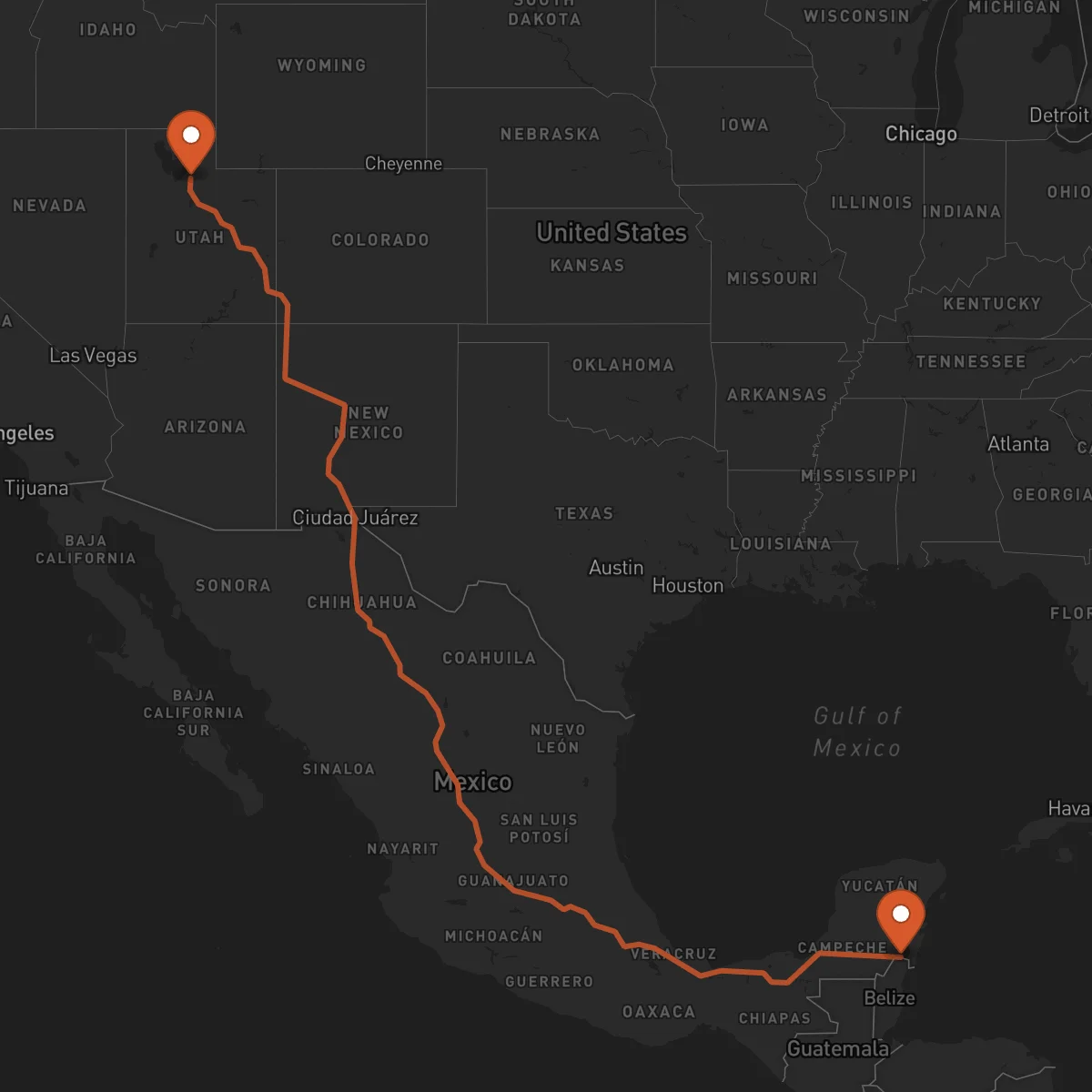 Ruta Chetumal - Salt Lake City