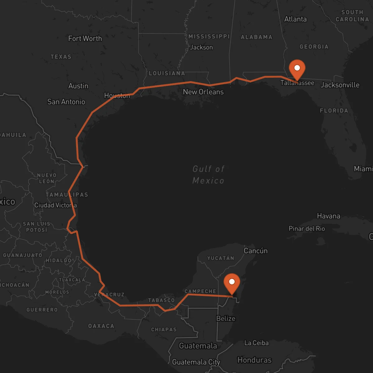 Ruta Tallahassee - Chetumal