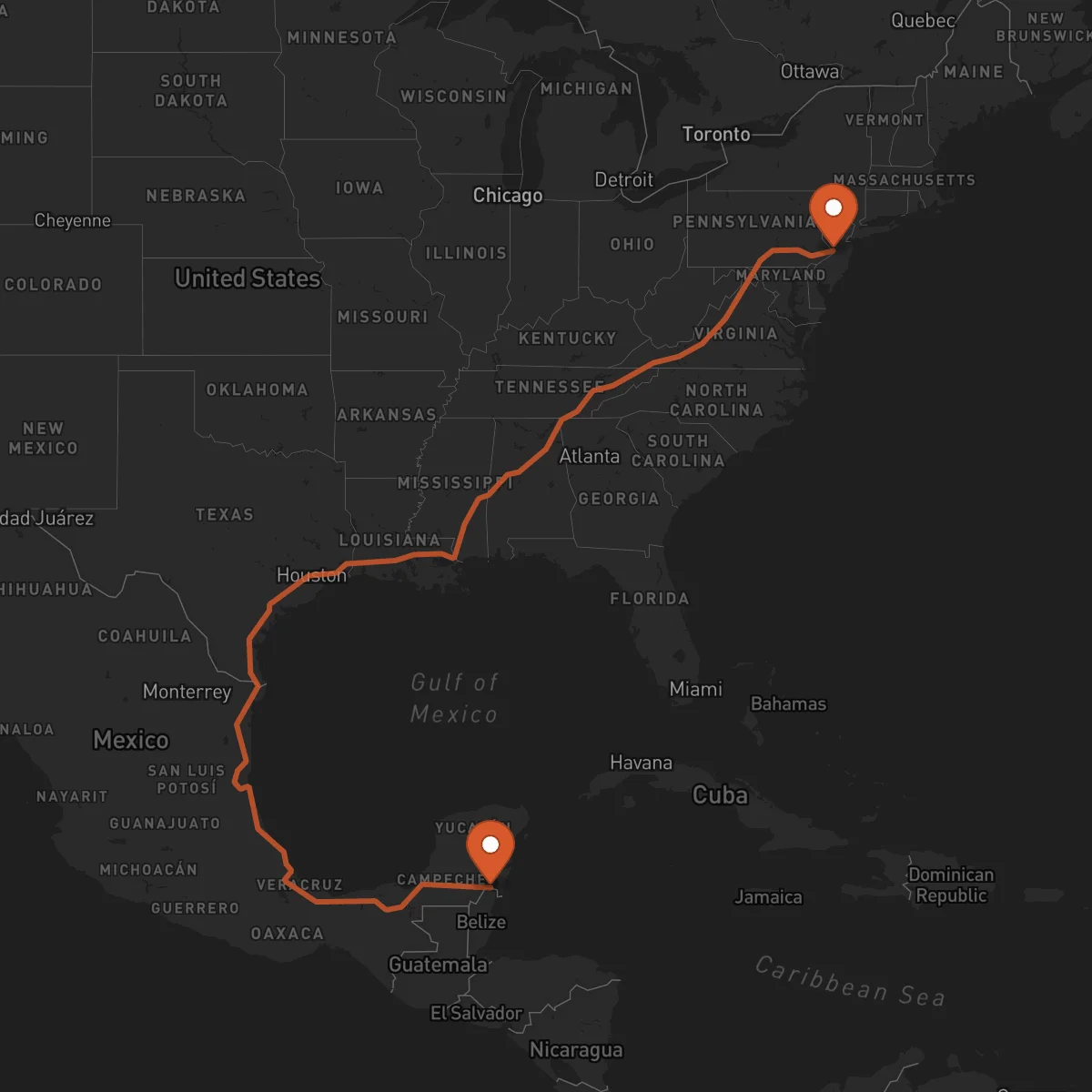 Ruta Trenton - Chetumal