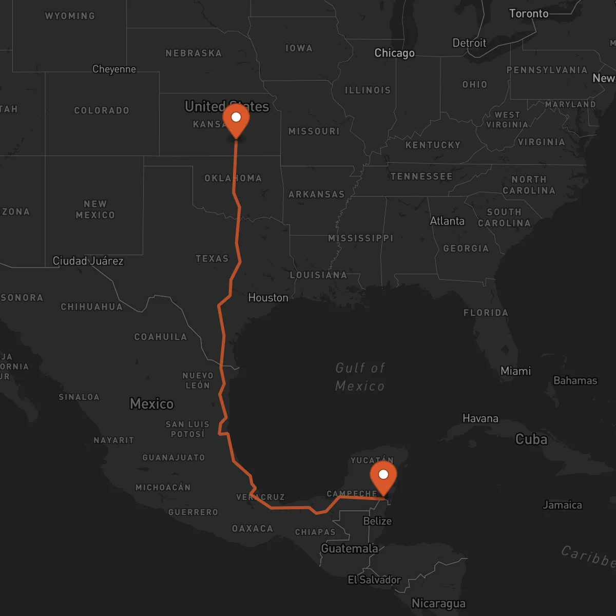 Ruta Wichita - Chetumal