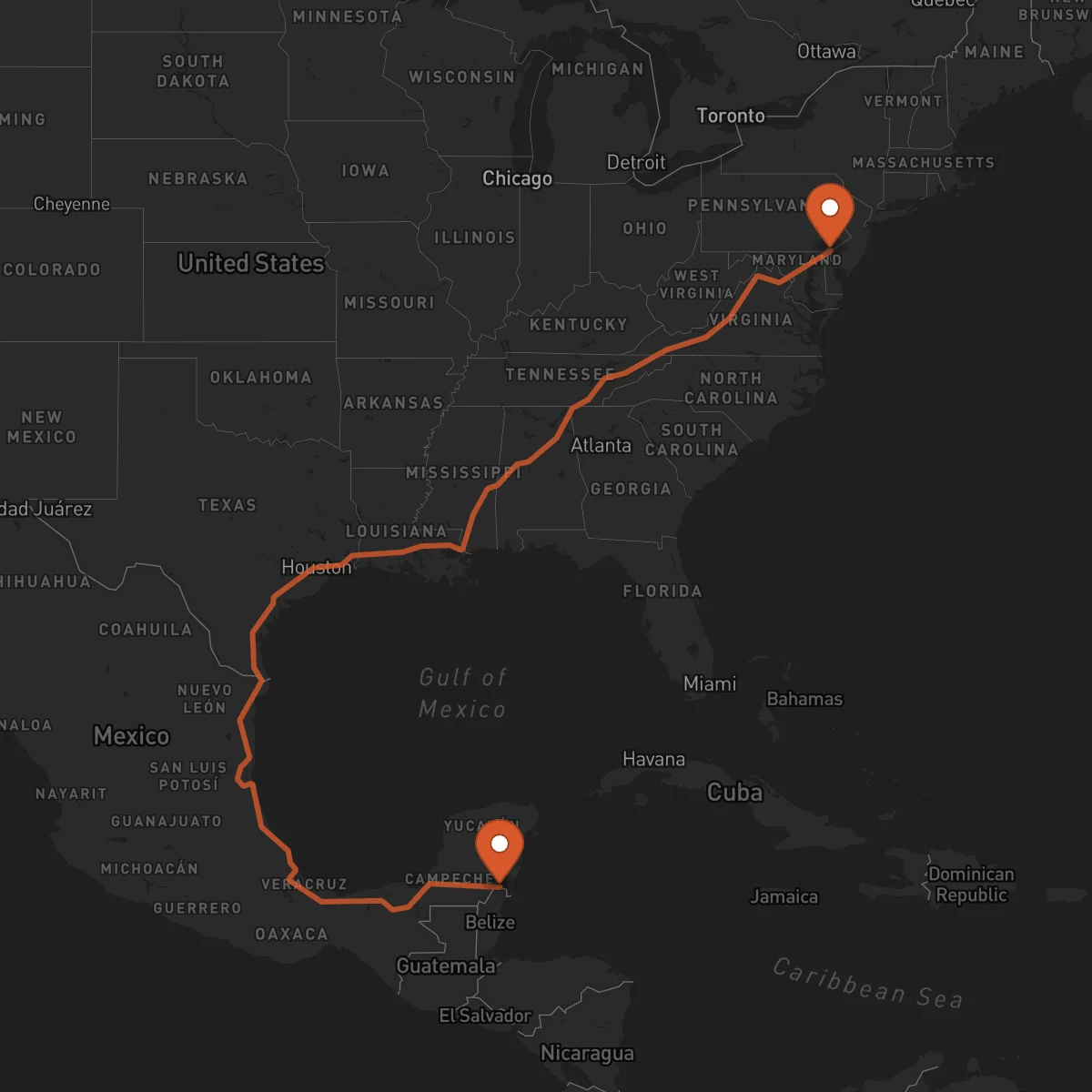 Ruta Wilmington - Chetumal