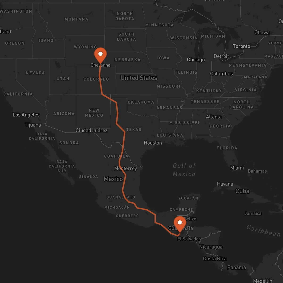 Ruta Ciudad de Guatemala - Cheyenne