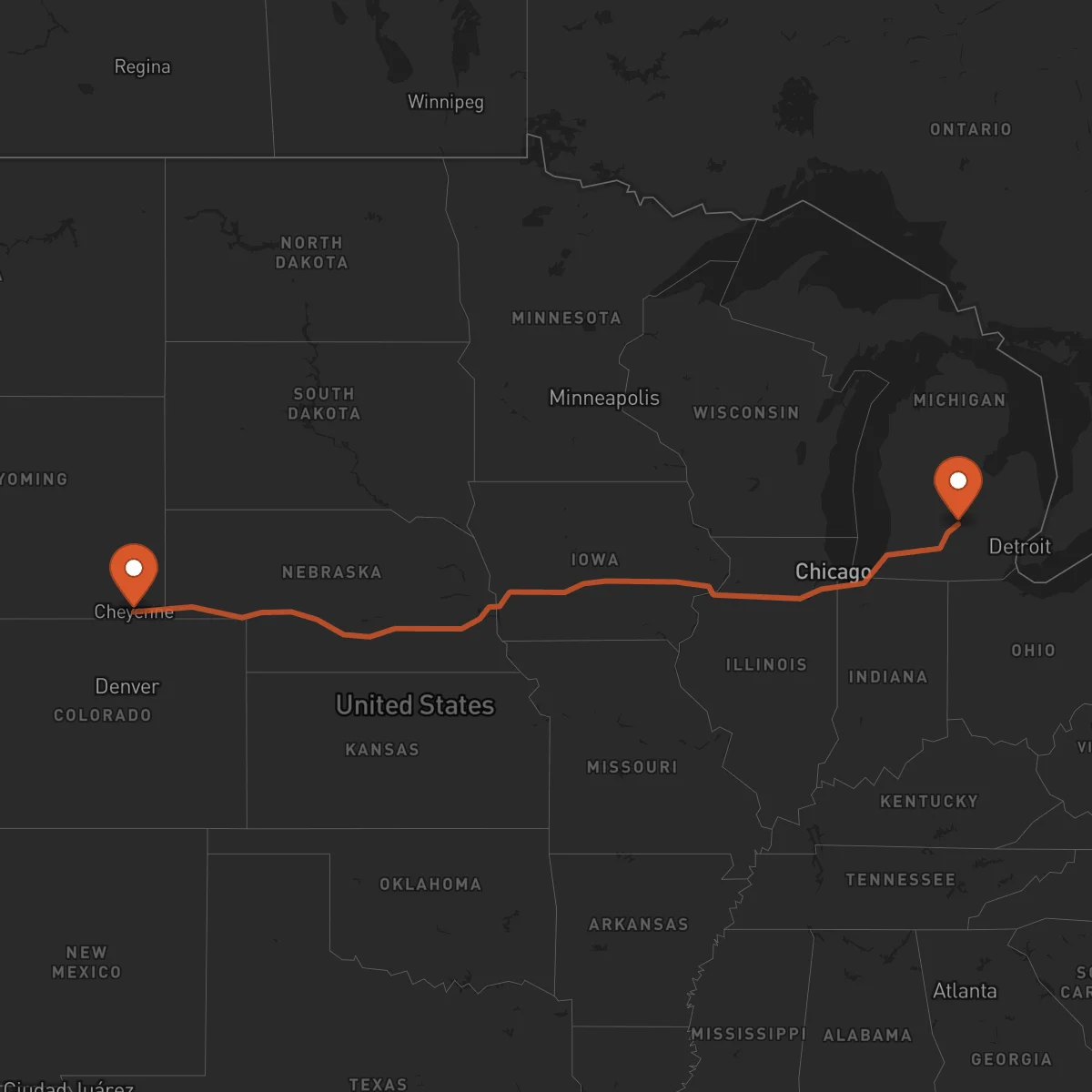 Ruta Lansing - Cheyenne