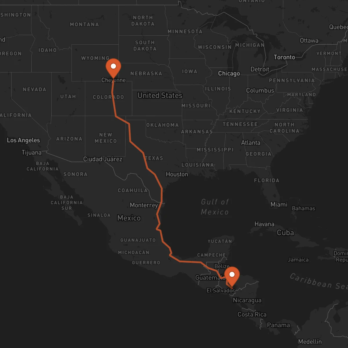Ruta Tégucigalpa - Cheyenne