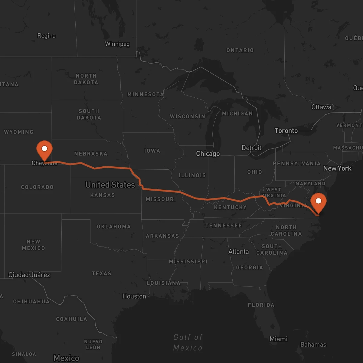 Ruta Virginia Beach - Cheyenne