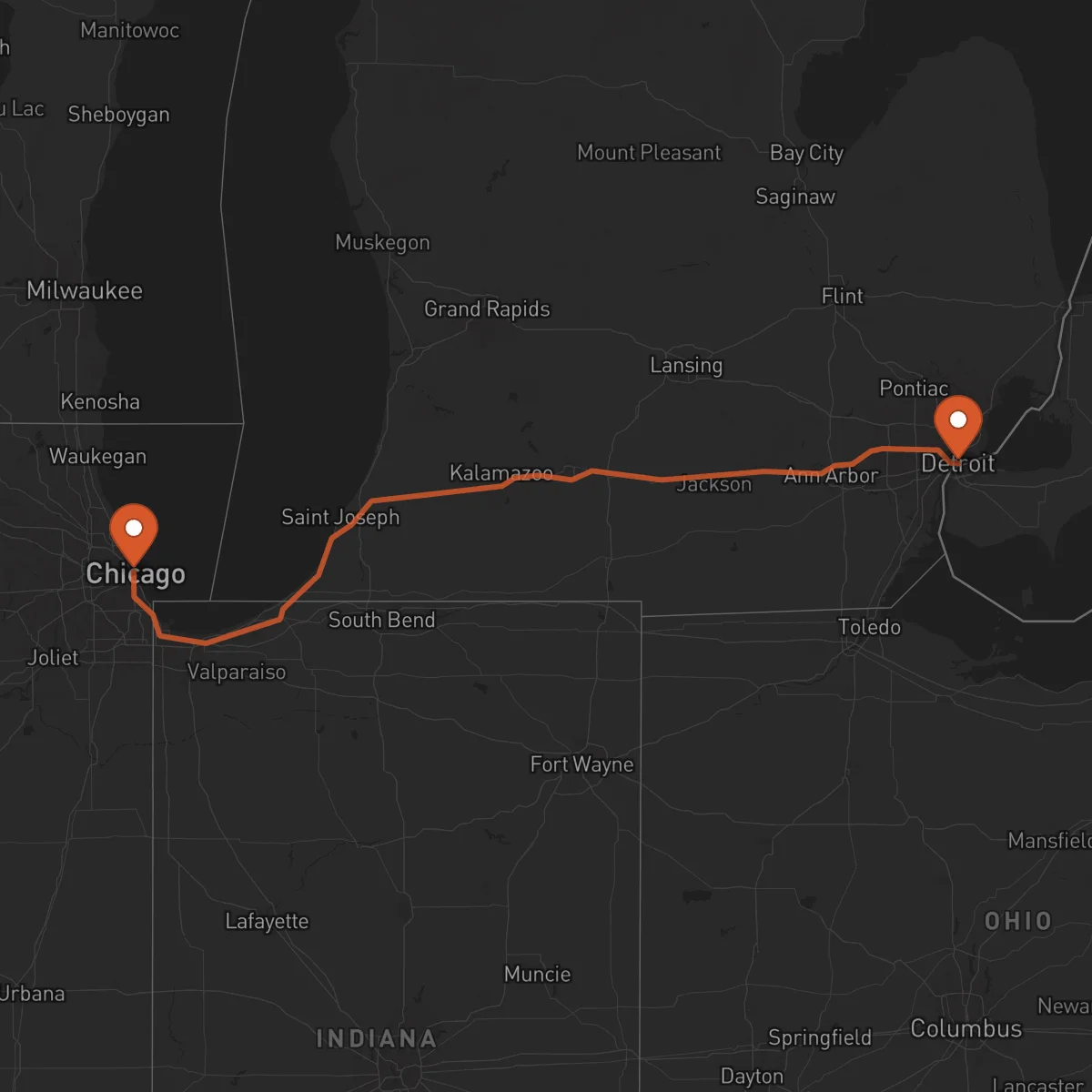 Ruta Detroit - Chicago