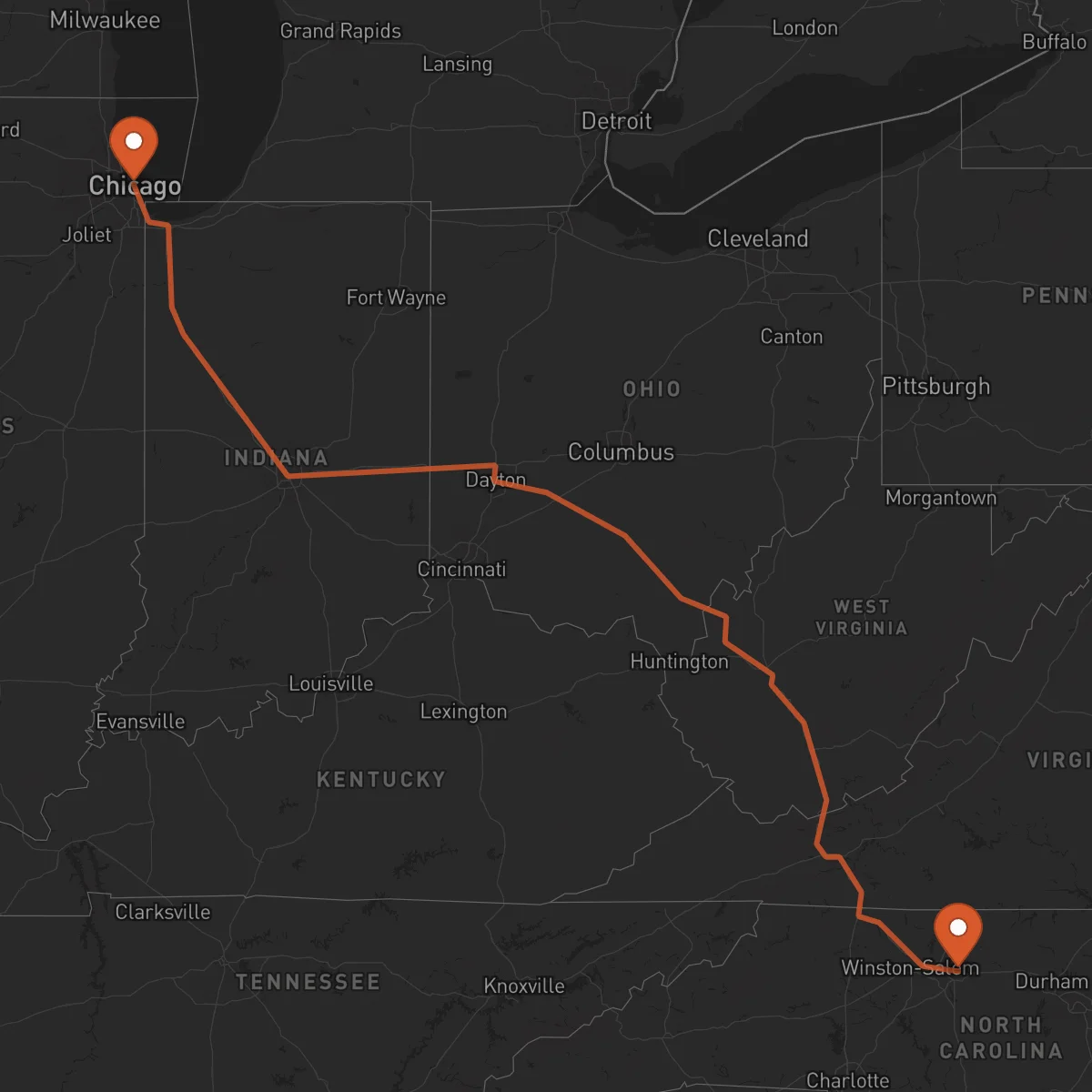 Ruta Greensboro - Chicago