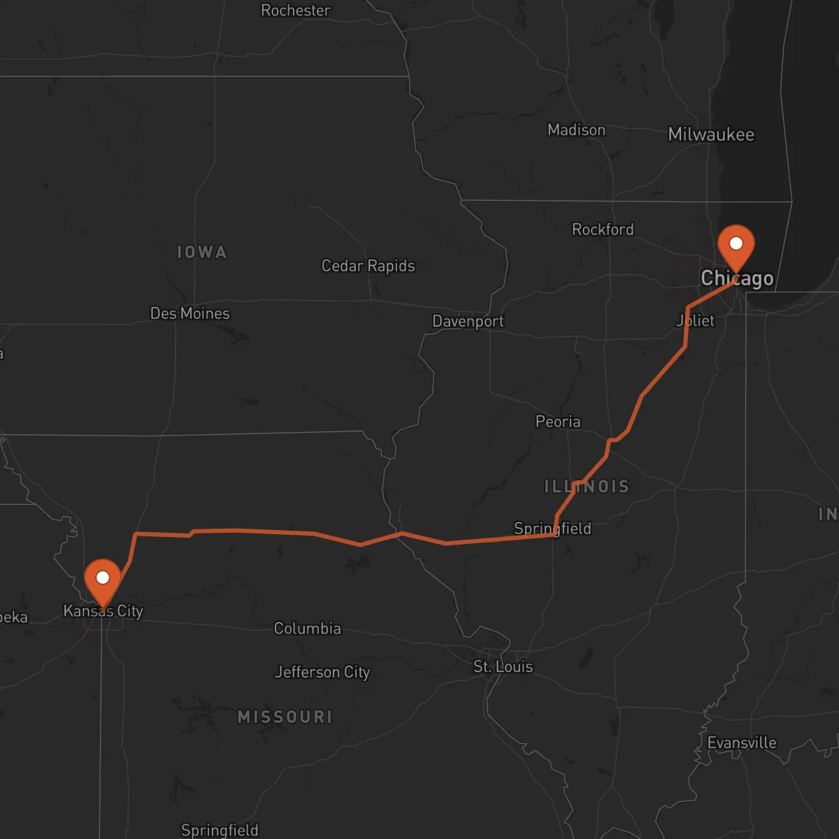 Ruta Chicago - Kansas City