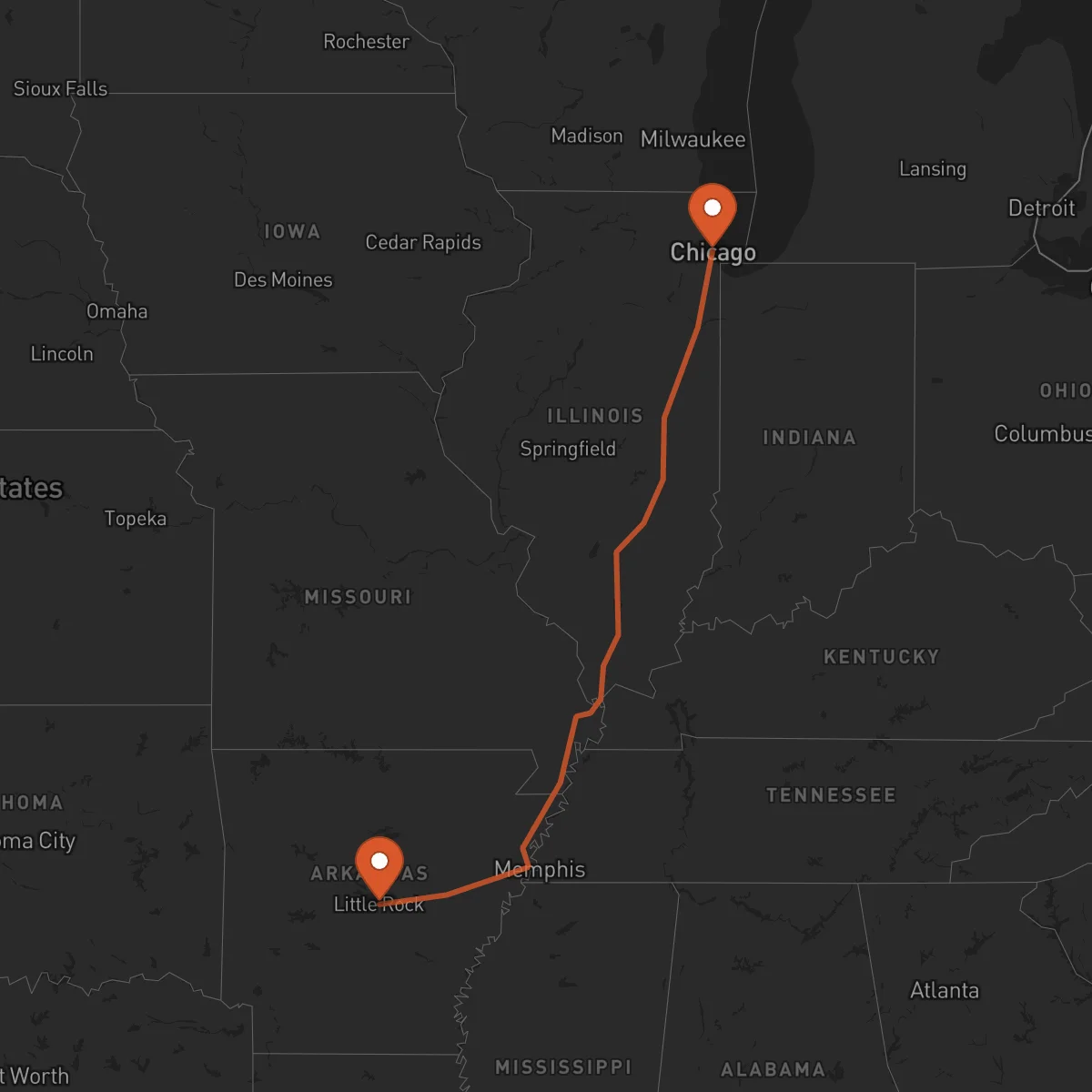 Ruta Little Rock - Chicago