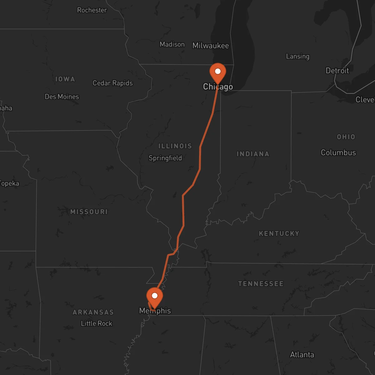Ruta Memphis - Chicago