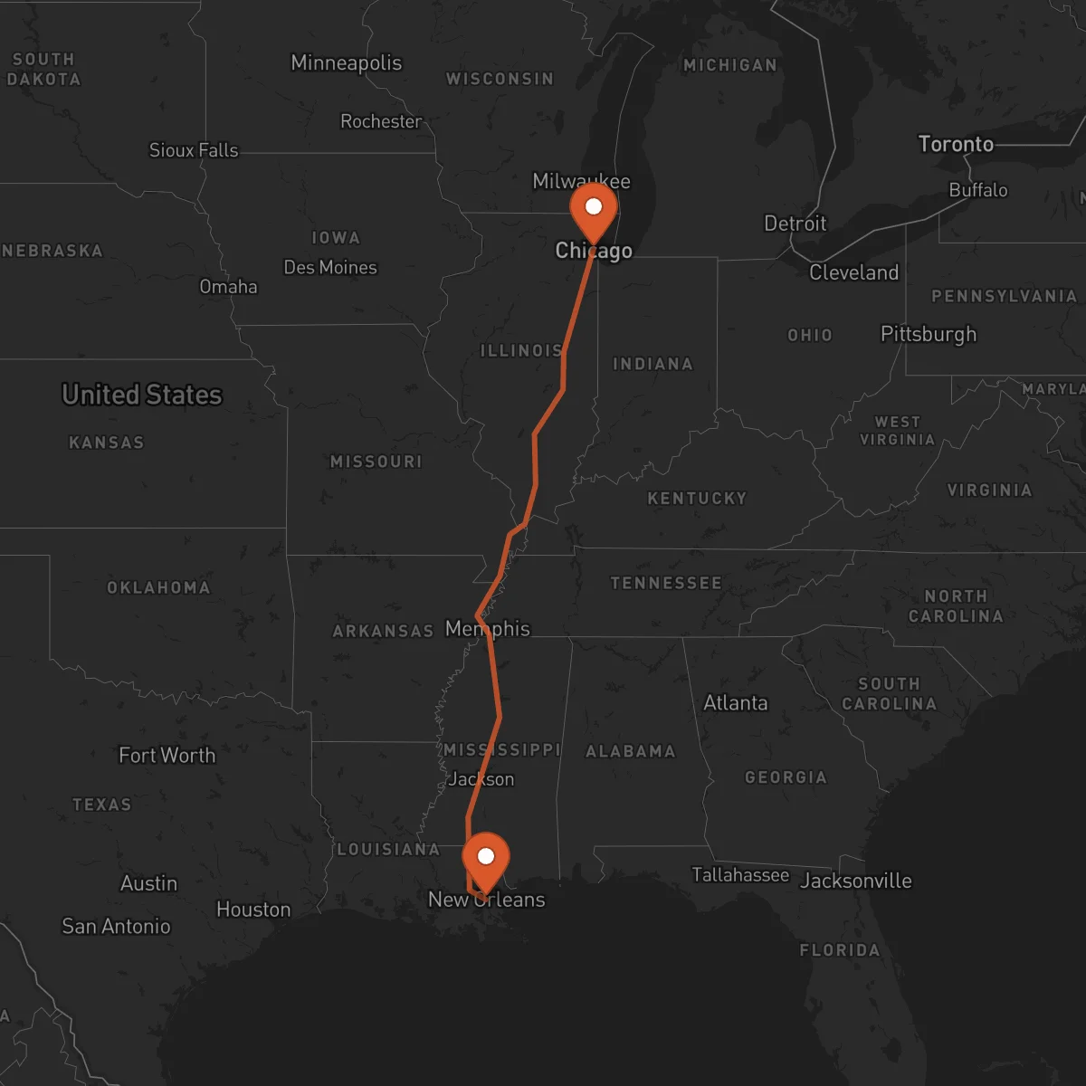 Ruta Chicago - New Orleans