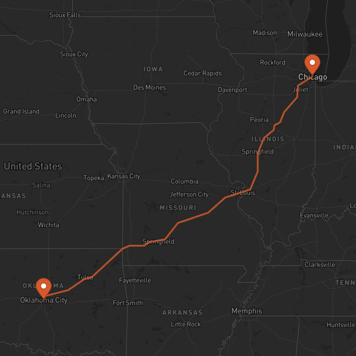Ruta Oklahoma City - Chicago