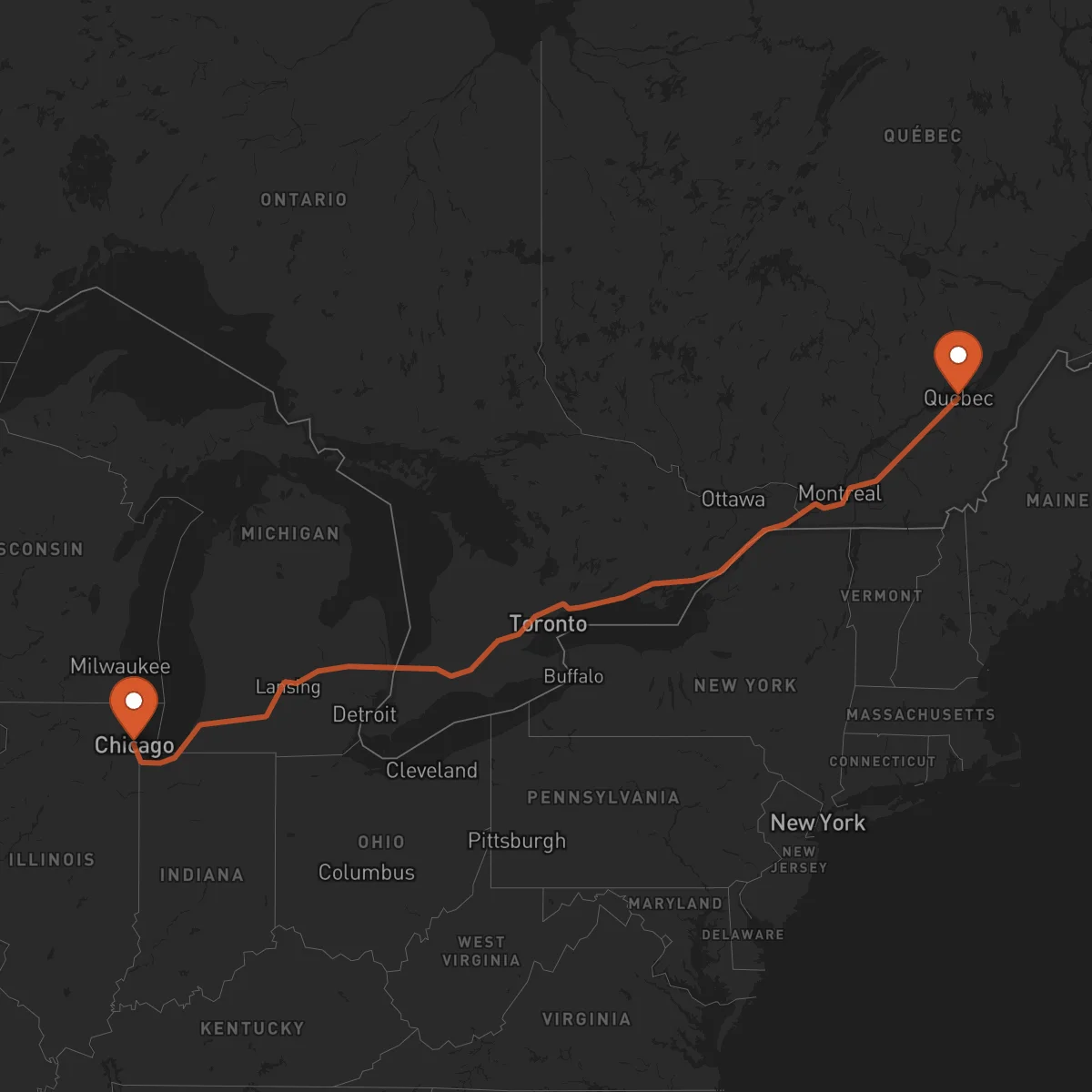 Ruta Québec - Chicago