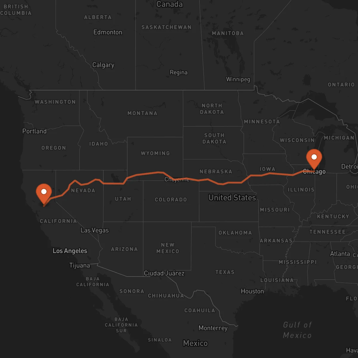 Ruta Chicago - Sacramento