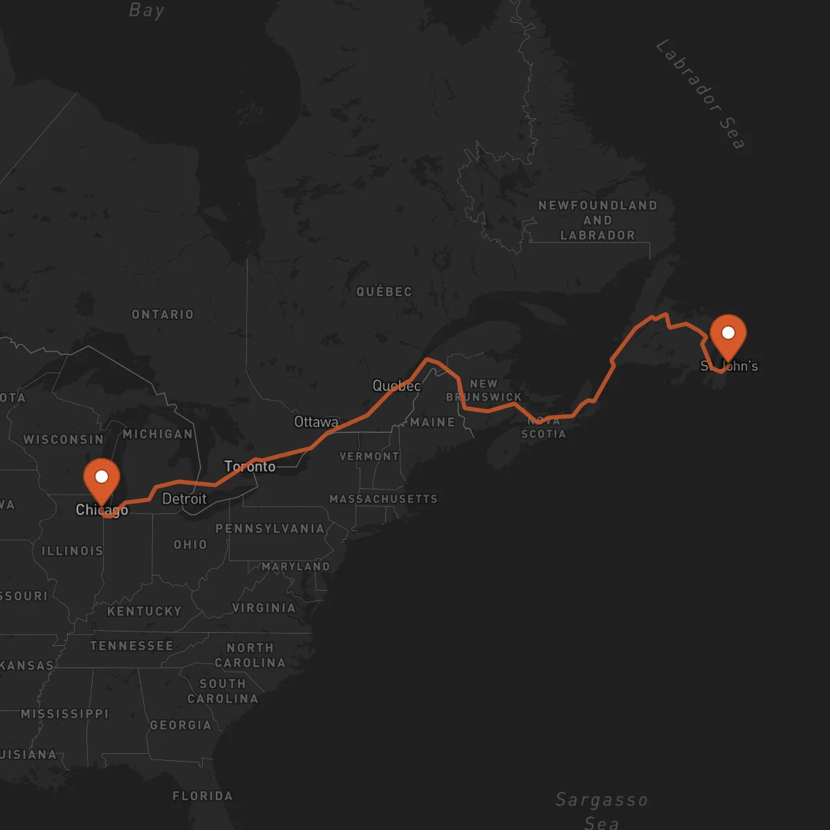 Ruta Chicago - San Juan de Terranova (St. John's)