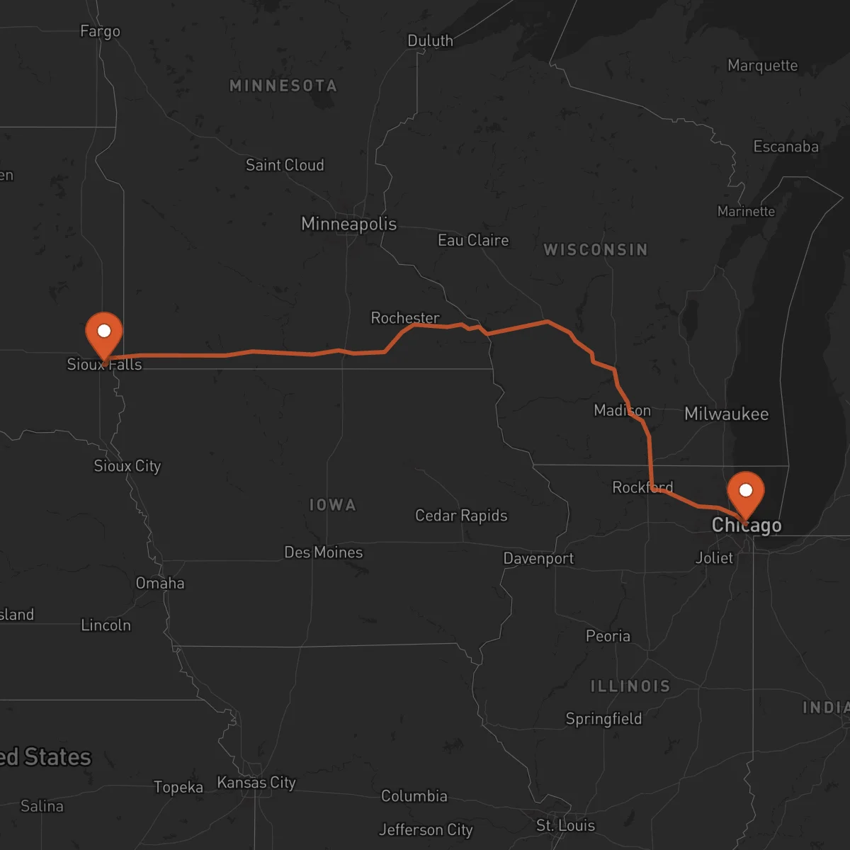 Ruta Chicago - Sioux Falls