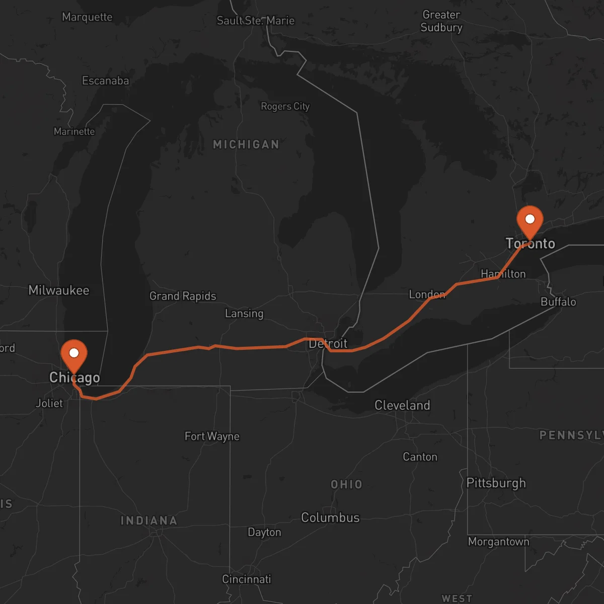 Ruta Toronto - Chicago