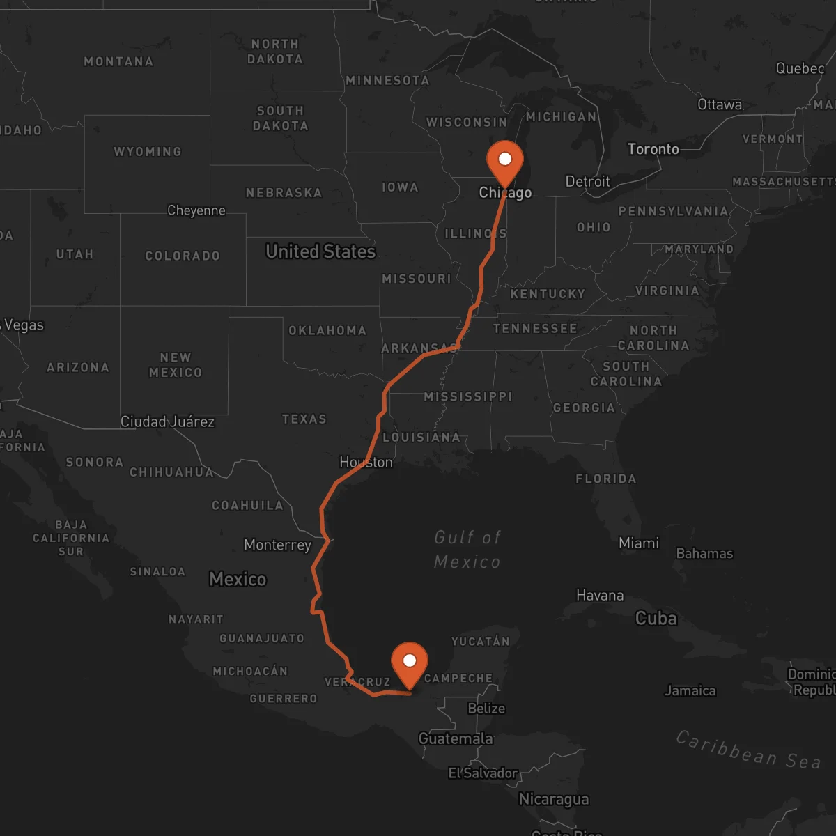Ruta Chicago - Villahermosa