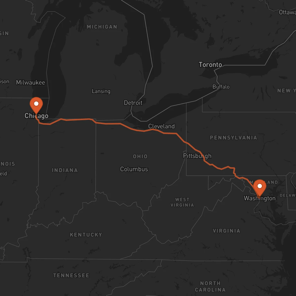 Ruta Washington D.C. - Chicago