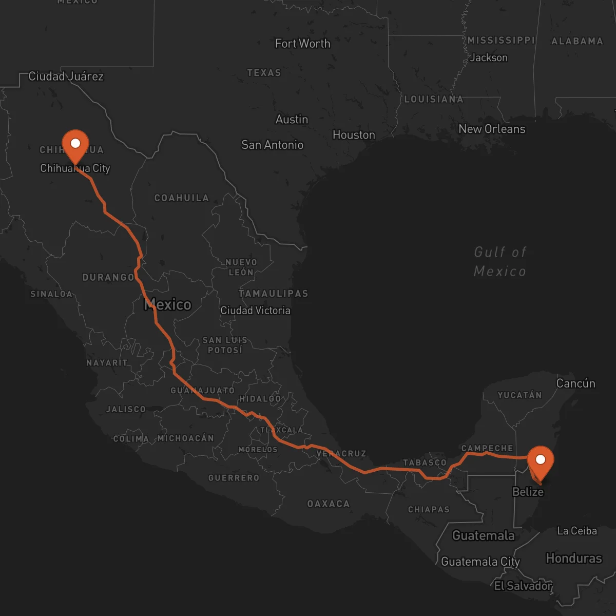 Ruta Ciudad de Belice - Chihuahua