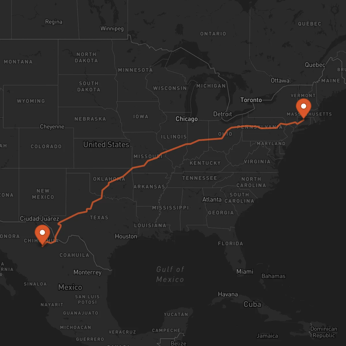 Ruta Hartford - Chihuahua