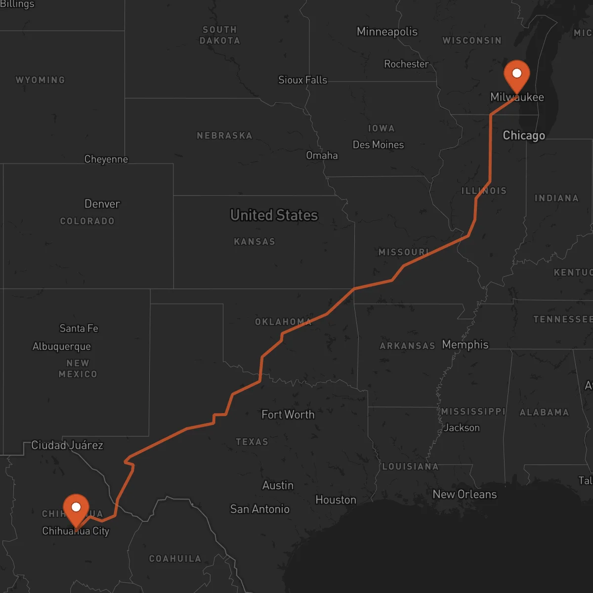 Ruta Milwaukee - Chihuahua