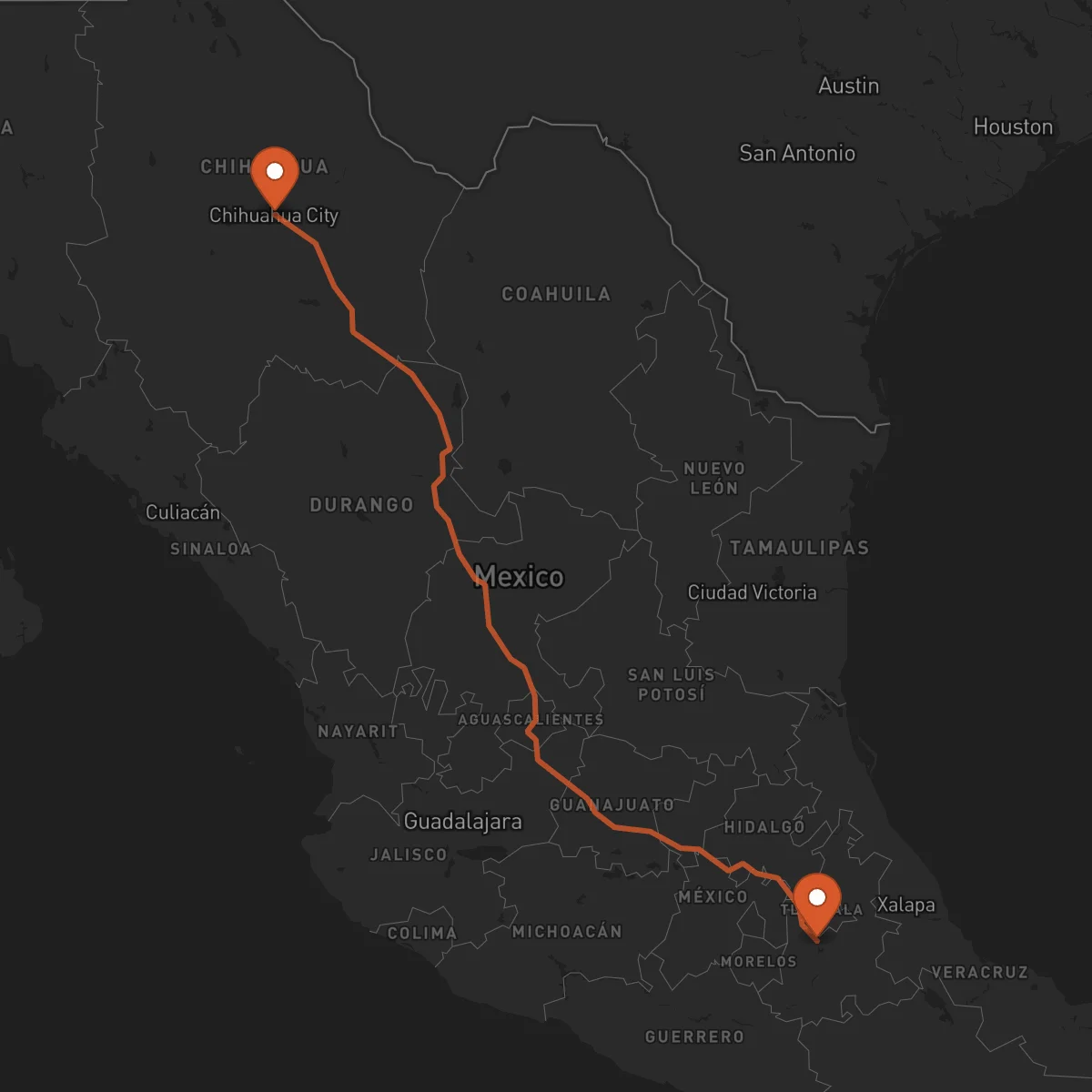 Ruta Puebla de Zaragoza - Chihuahua