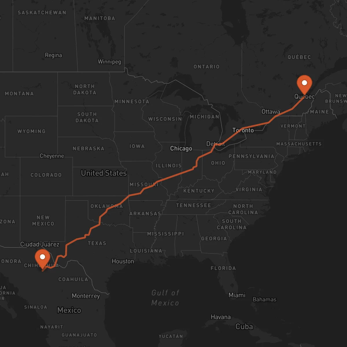 Ruta Cidade de Quebec - Chihuahua
