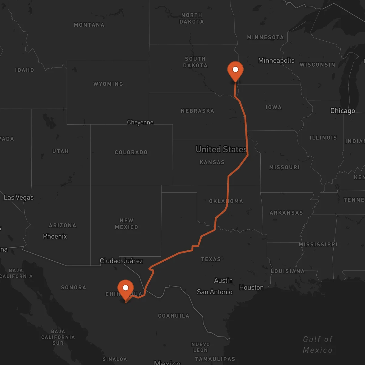 Ruta Sioux Falls - Chihuahua