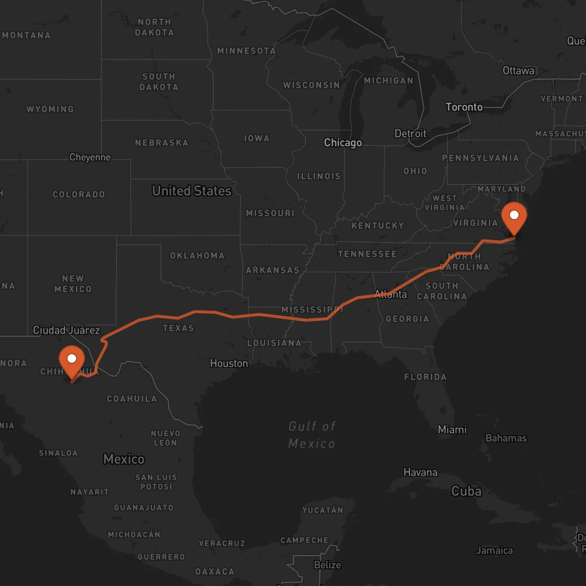 Ruta Chihuahua - Virginia Beach